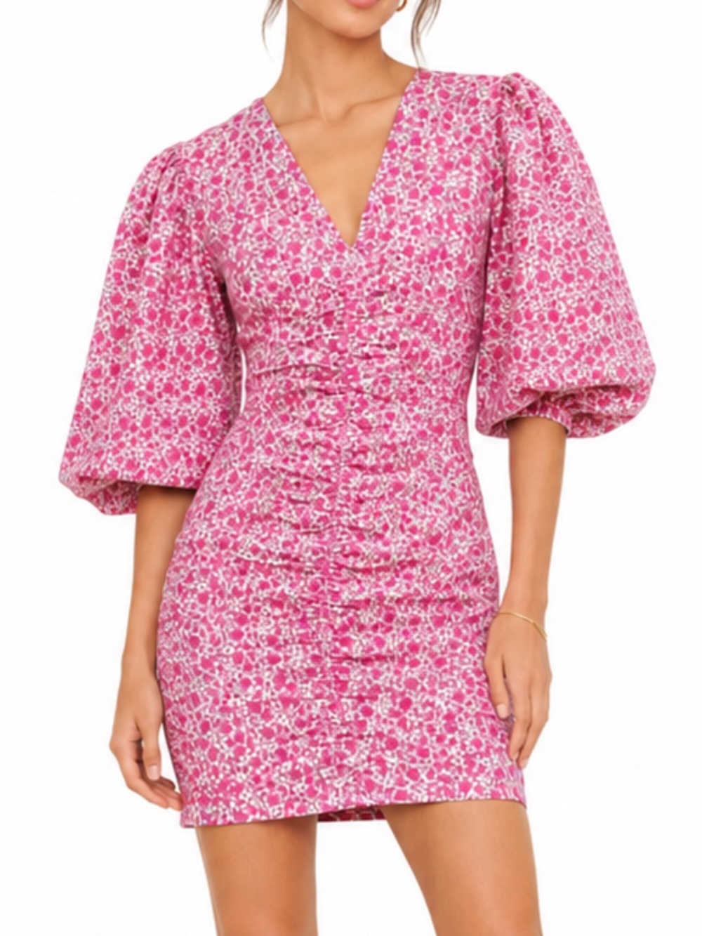 Maje‎ Floral Embroidered Puff Sleeve Dress